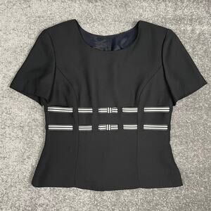 90s Vintage Positive Attitude Black Top Blouse w/ Ribbon Bow Waist Sz 4 Coquette